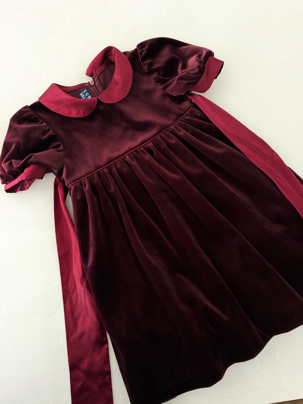 Vintage Sun Valley Burgundy Velvet Holiday Dress with Bow • Girls Size 2